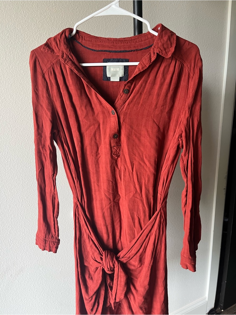 Maeve Rust Red Long-Sleeve Tie-Waist Tunic